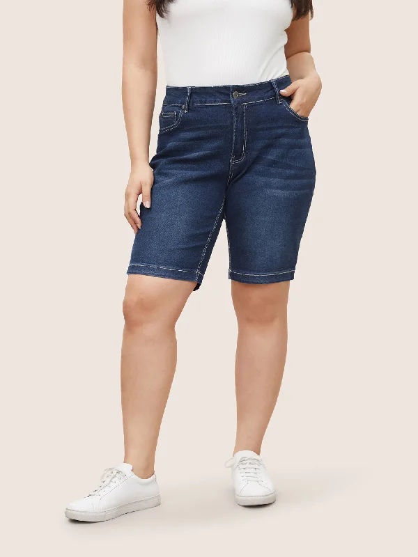 Must-have For Fashion Very Stretchy High Rise Dark Wash Denim Shorts