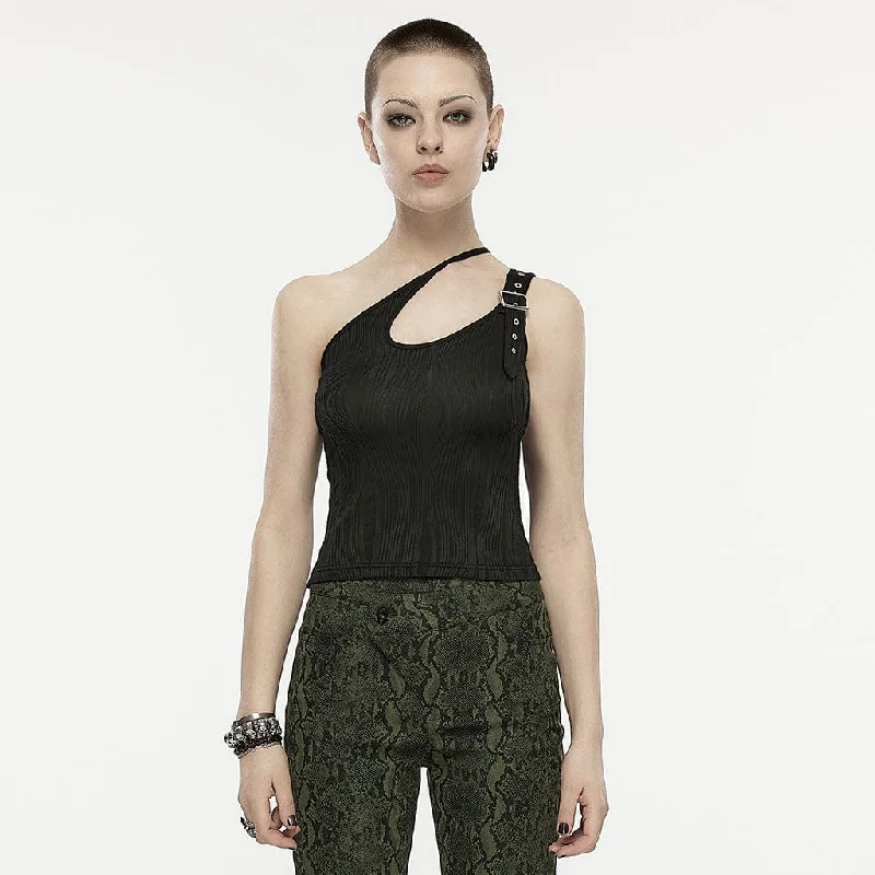 Luxury Customization Women's Punk Slash Shoulder Buckle Tank Top
