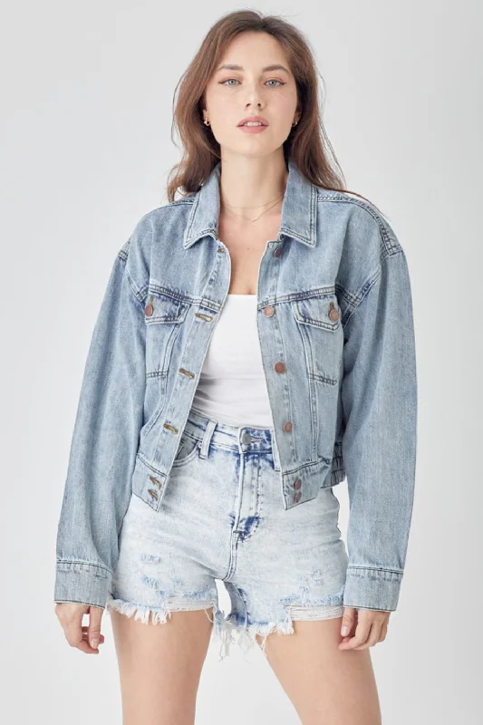 Fashionable Prints RISEN Full Size Button Down Cropped Denim Jacket