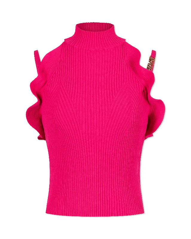 Summer Selection Ruffled Halterneck Knit Tank Top