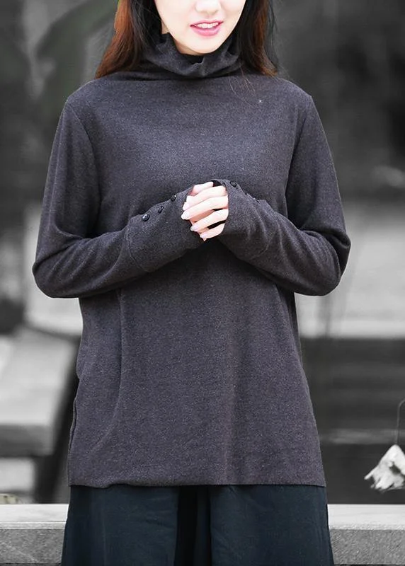 Tropical Style DIY high neck long sleeve tops women blouses design black tops