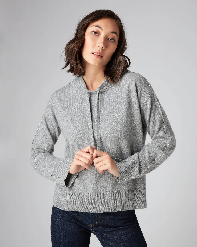 Advanced Design Women's Metal Sleeve Cashmere Hoodie Flannel Grey