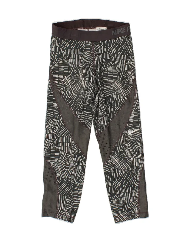 Classic Color NIKE Womens Capri Capri Leggings UK 10 Small Grey Geometric Polyester