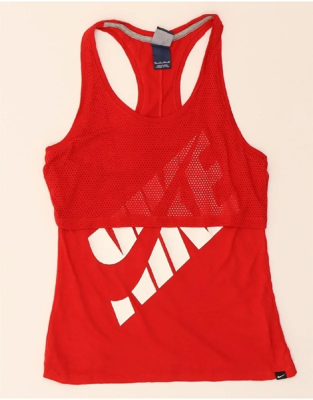 British Style NIKE Womens Graphic Vest Top UK 6 XS Red Polyester
