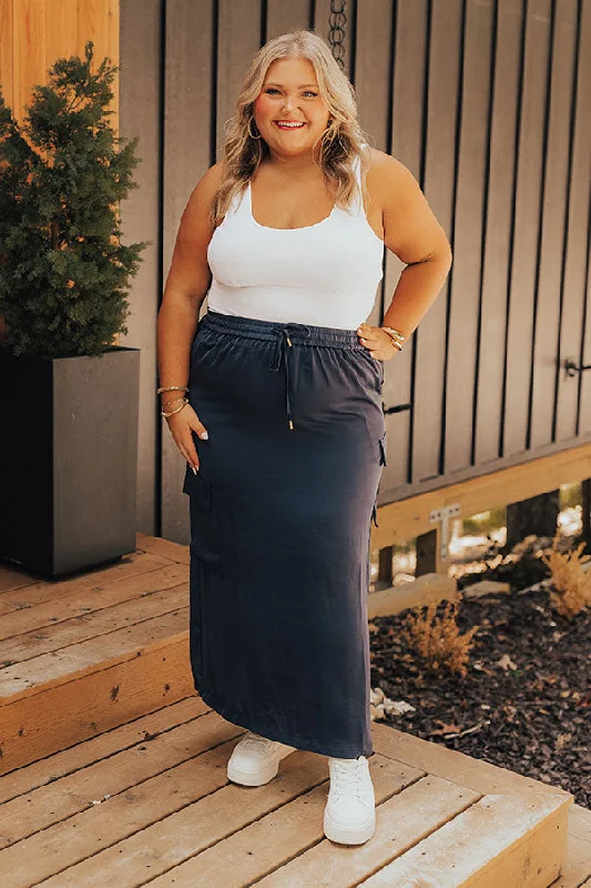 Casual Choice Central Park Stroll High Waist Cargo Skirt in Navy Curves