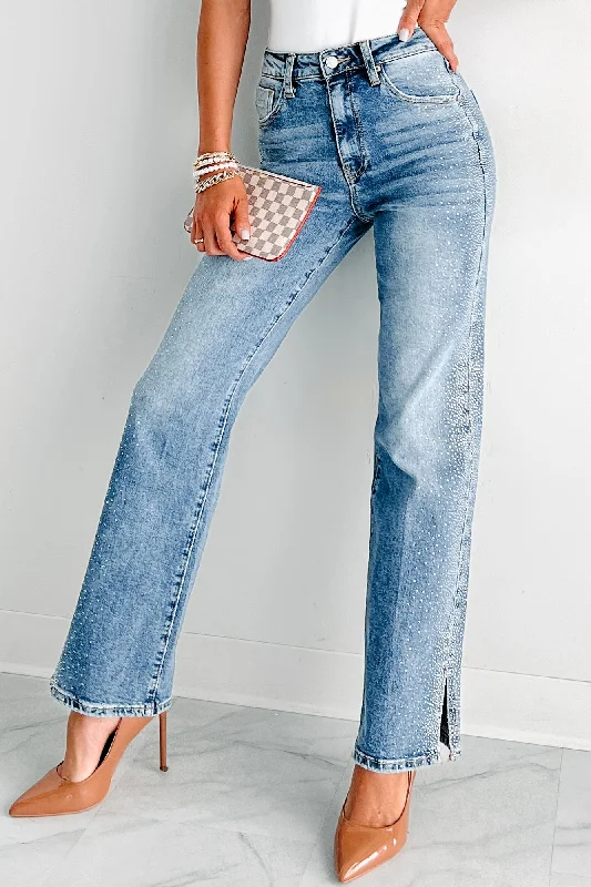 Fresh Wear Garrison High Rise Rhinestone Detail Straight Leg Special A Jeans (Medium Dark)