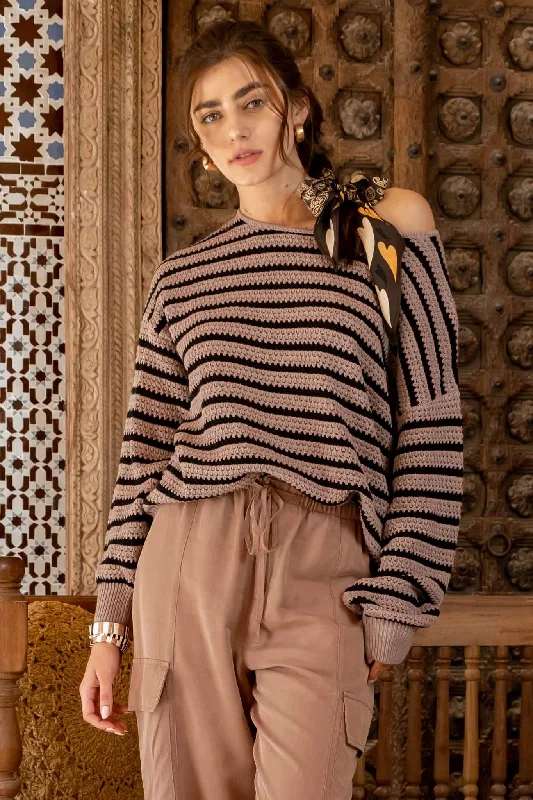 Versatile Itinerary Mocha Striped Sweater