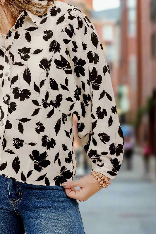 Classic Style Blossoming Button Up Blouse