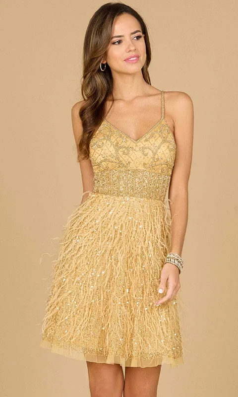 Printed Patterns Lara Dresses 29016 - Sleeveless Feather Detailed Cocktail Dress