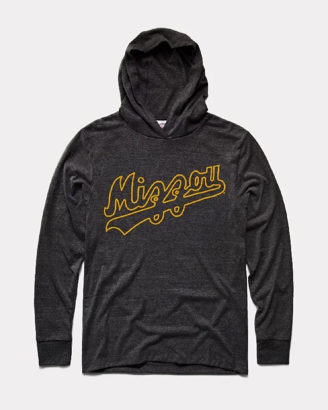 Exquisite Tailoring Mizzou Script Vintage Black Lightweight Hoodie Sweatshirt