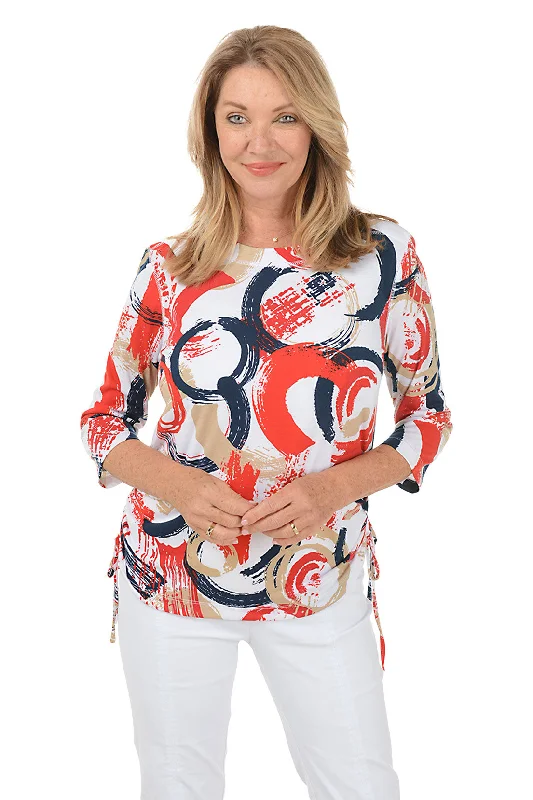 Classic Series Red Painted Loops Side Shirred Knit Top