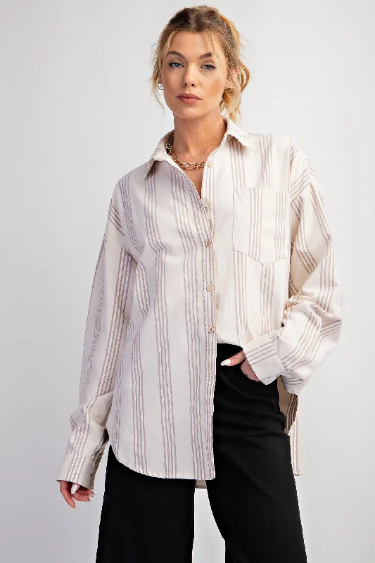 Luxury Fashion Taupe Stripe Button Down Shirt