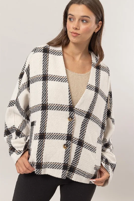 High-end Customization HYFVE Plaid Long Sleeve Jacket with Side Slit Pockets