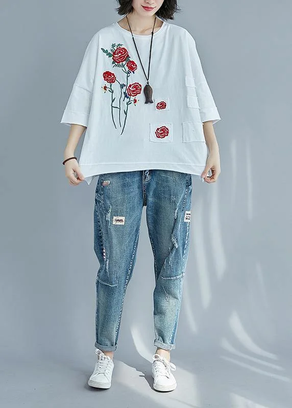 High-end Sense DIY o neck patchwork cotton clothes stylish Photography white cotton blouses Summer
