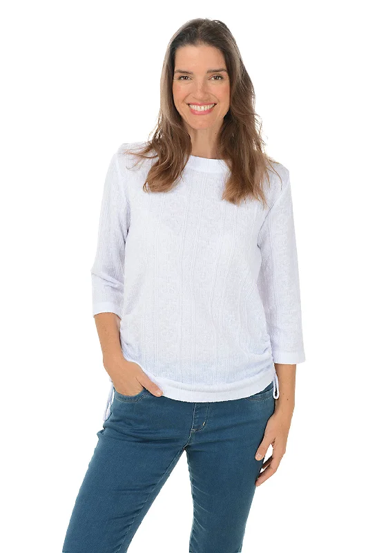 Quality Tailoring Cable Knit Textured Side Shirred Top