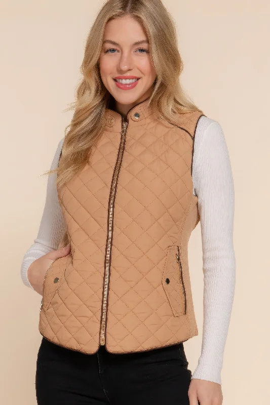 Casual Choice Suede Piping Quilted Padding Vest