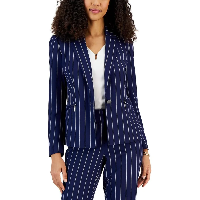 High-end Fashion Kasper Womens Pinstripe Collared One-Button Blazer
