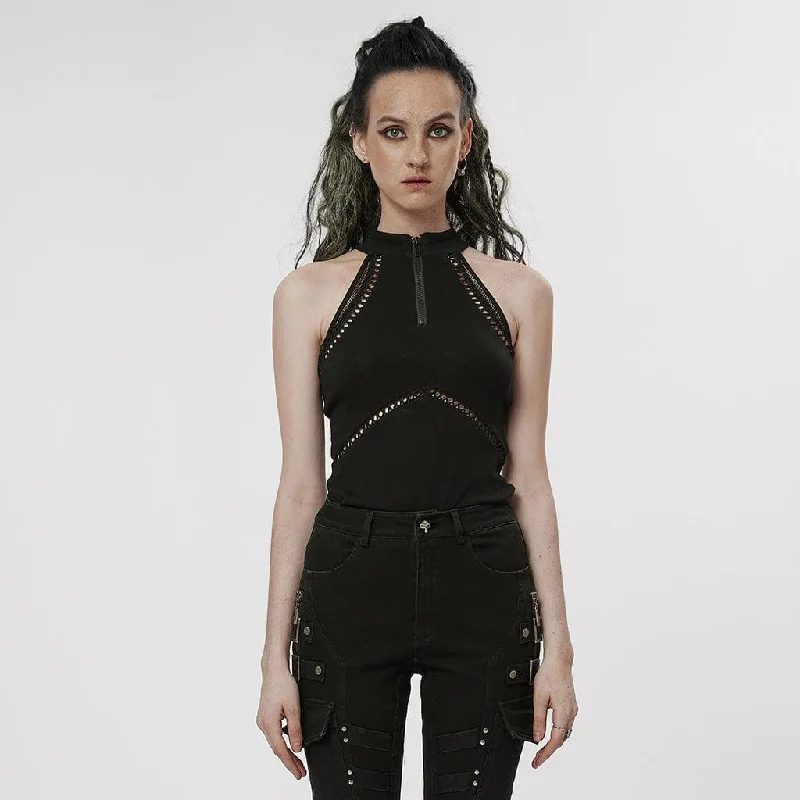 Luxury Classic Women's Punk Cutout Splice Mesh Tank Top