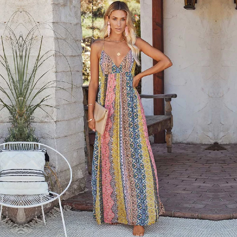 Classic Style BerriesJam - Casual Boho V-neck Dress Spaghetti Strap Beach Dress
