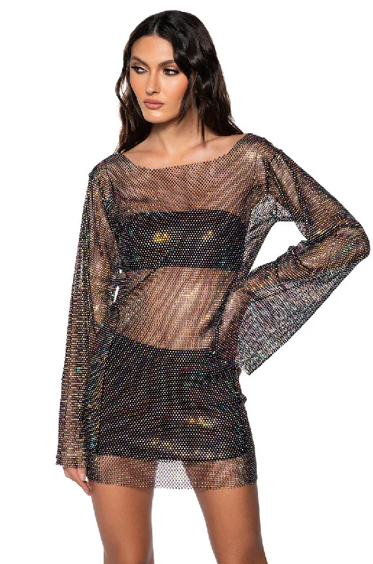 Must-have For Fashion RETRO RHINESTONE MESH MINI DRESS