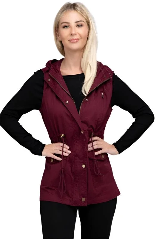New Design Drawstring Waist Military Hoodie Vest