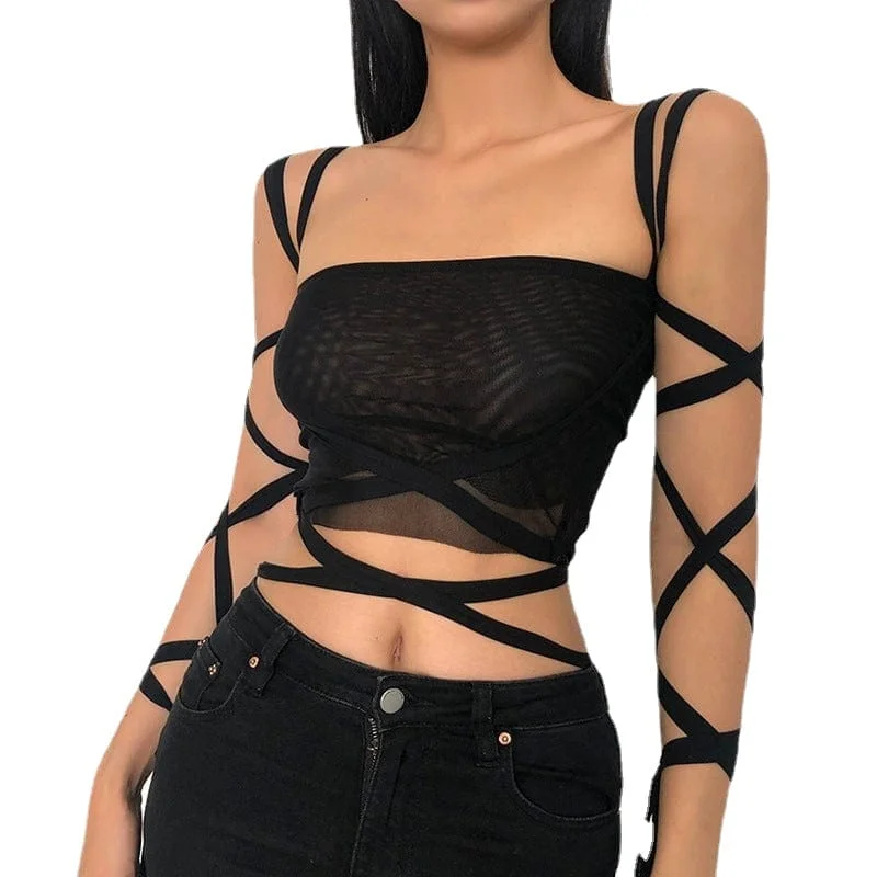 Personalized Series Women's Grunge Strappy Mesh Tank Top
