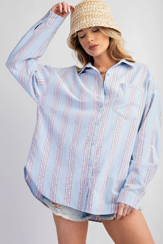 Fashion Wear Blue Stripe Button Down Shirt