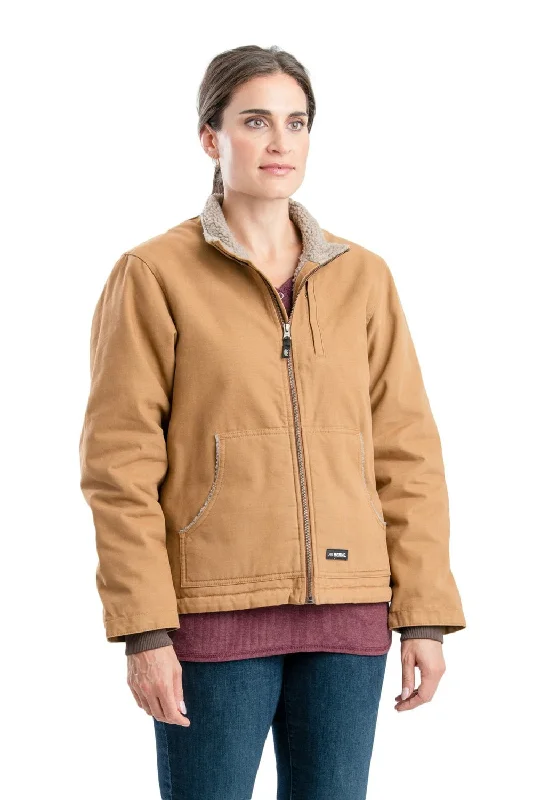 Fashion Wear Berne Brown Duck 100% Cotton Womens Sherpa Softstone Duck Jacket