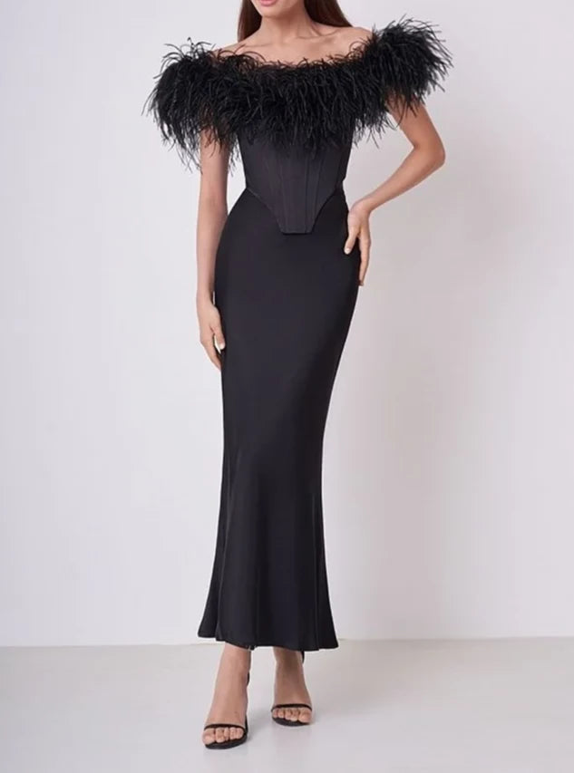 Fashion Touch A&A Luxe Feather Bandage Corest Skirt Two Piece Set