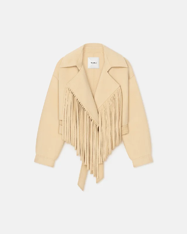 Fashion Classic Ticia - Fringed Double Wool Jacket - Creme