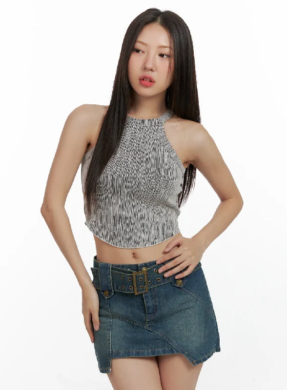 Comfortable Fashion Halter Printed Crop Tank Top OL408