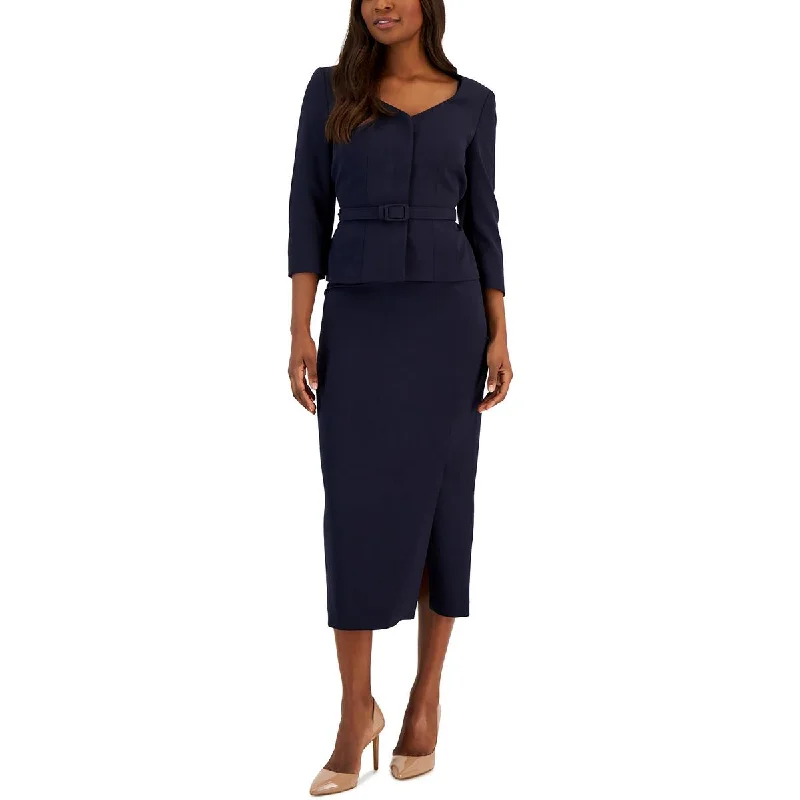 Floral Prints Le Suit Womens Plus A-Line Crepe Collarless Blazer