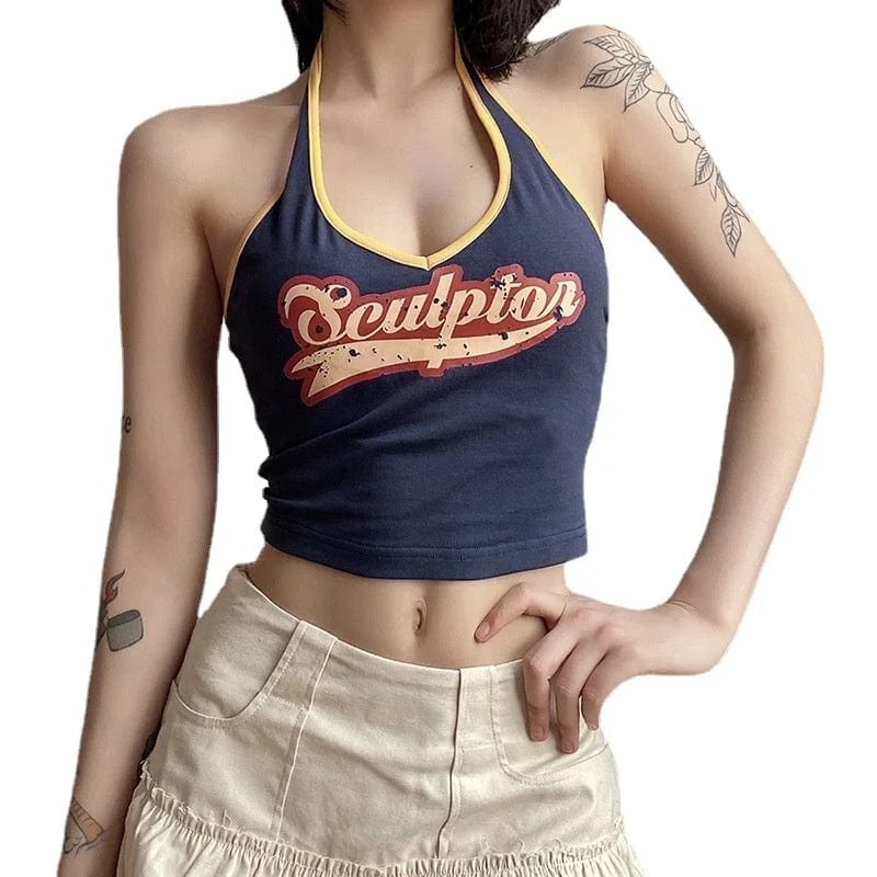Advanced Design Women's Grunge Contrast Color Halterneck Bustier