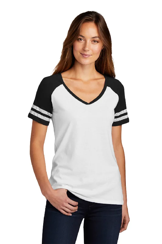 Bright Colors District Womens Game Short Sleeve V-Neck T-Shirt - White/Black