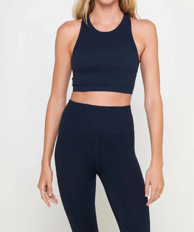 Fashionable Items Golden Icon Jacquard Crop Tank Bra In Midnight Navy