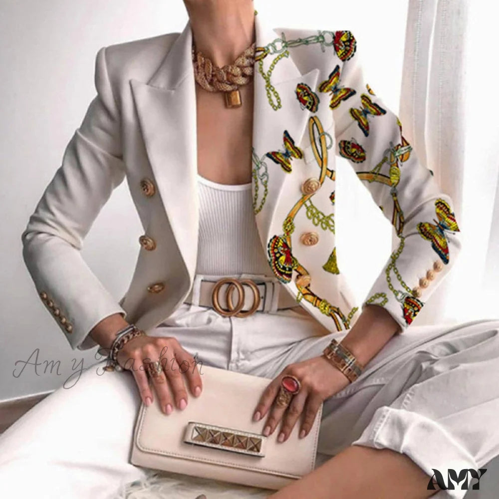 American Style Amy Fashion - Office Lady Elegant Comfy Butterfly Print Blazer