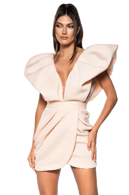 Comfortable Fashion IRREPLACEABLE RUFFLE SLEEVE TULIP HEM MINI DRESS