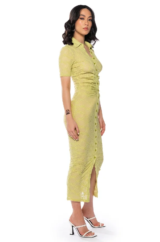 Comfortable Mind ON TO SOMETHING LACE BUTTON UP MAXI DRESS