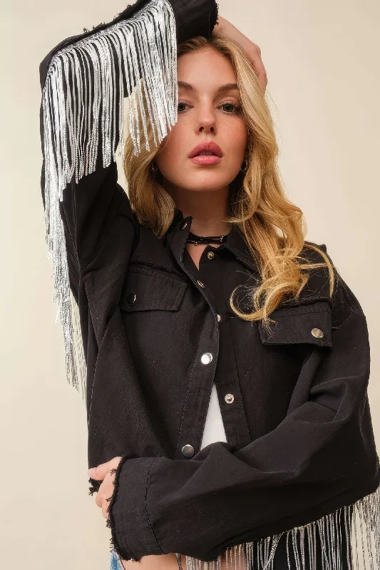 Lace Design Howdy Sequin Fringe And Star Patches Jacket