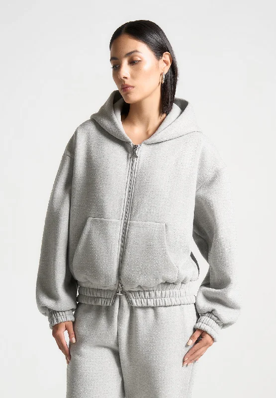 Energy Wear Rhinestone Zip Through Hoodie - Grey