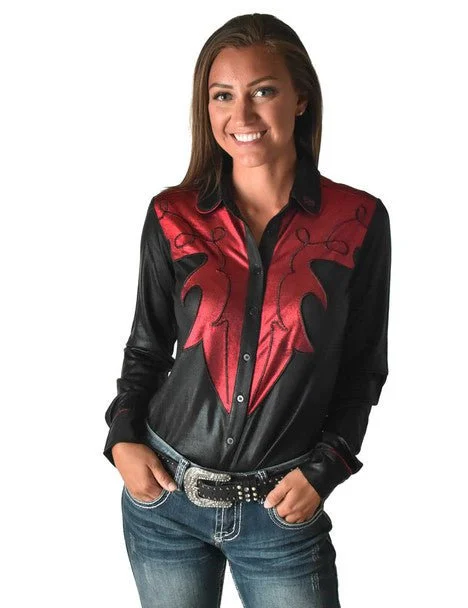 Urban Style Cowgirl Tuff Womens Western Metallic Black/Red Polyester L/S Shirt