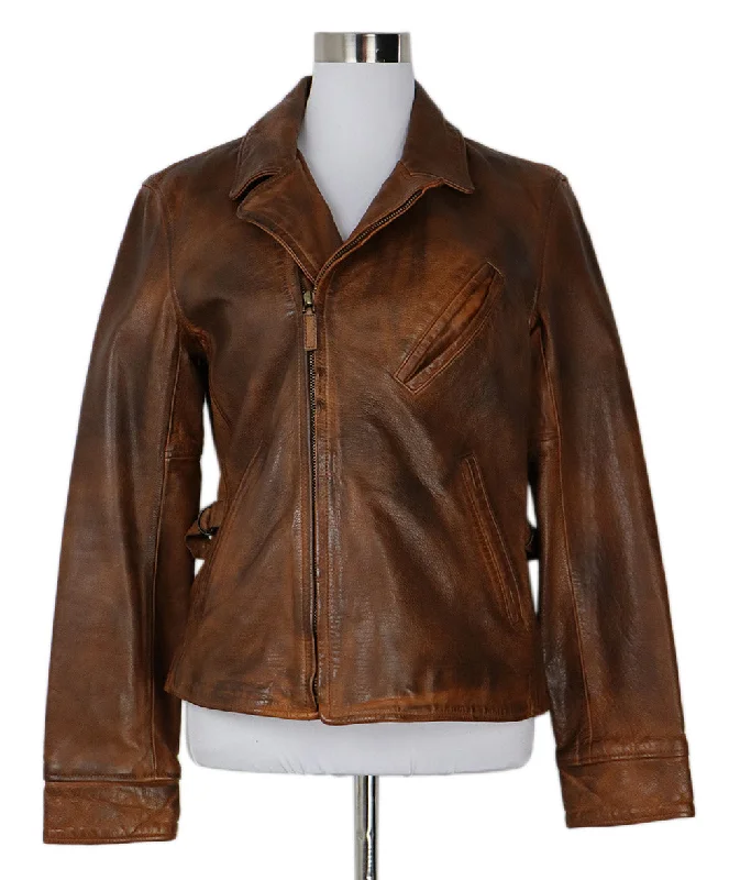 Fashionable Prints Polo Brown Distressed Leather Jacket sz 6