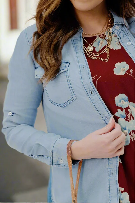 High Street Design Tab Sleeve Denim Button Up