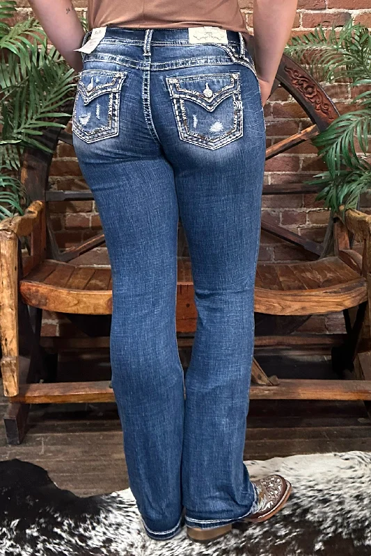 Classic Design Shades of Brown Border Mid Rise Bootcut Jean by Miss Me