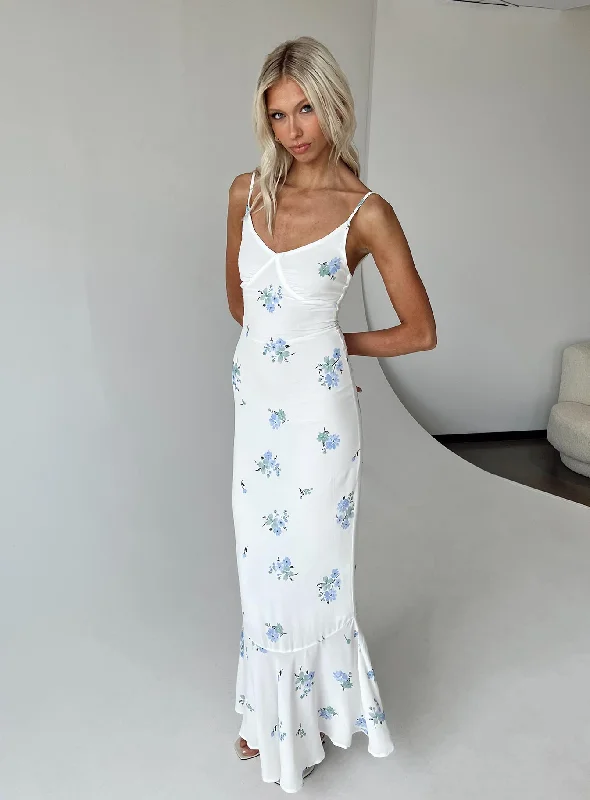 Design Trend Sing Along Maxi Dress White / Blue Tall