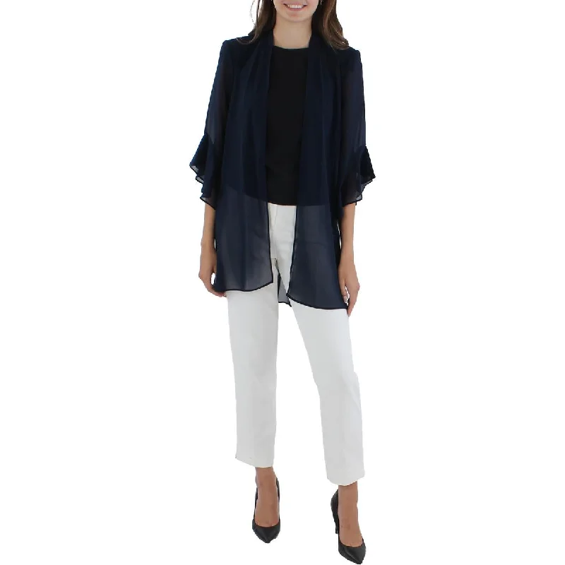 Retro Design R&M Richards Womens Petites Chiffon Sheer Duster Blazer