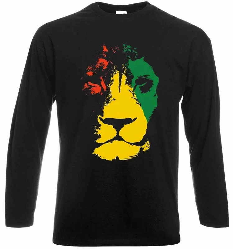 Comfortable Fashion Lion Face Reggae T-Shirt Men's Jamaican Flag Cannabis Leaf Long Sleeve Top Comfortable Fashion Lion Face Reggae T-Shirt Men's Jamaican Flag Cannabis Leaf Long Sleeve Top