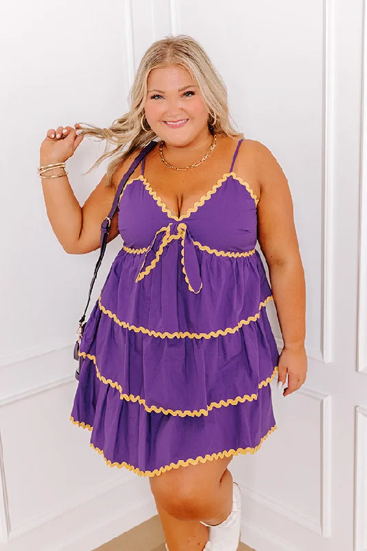 Urban Style Spirit Squad Tiered Mini Dress in Purple Curves