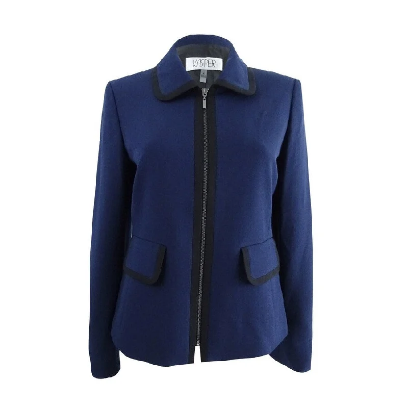 New Products Kasper Women's Contrast-Trim Zip-Up Blazer (4, Indigo/Black)