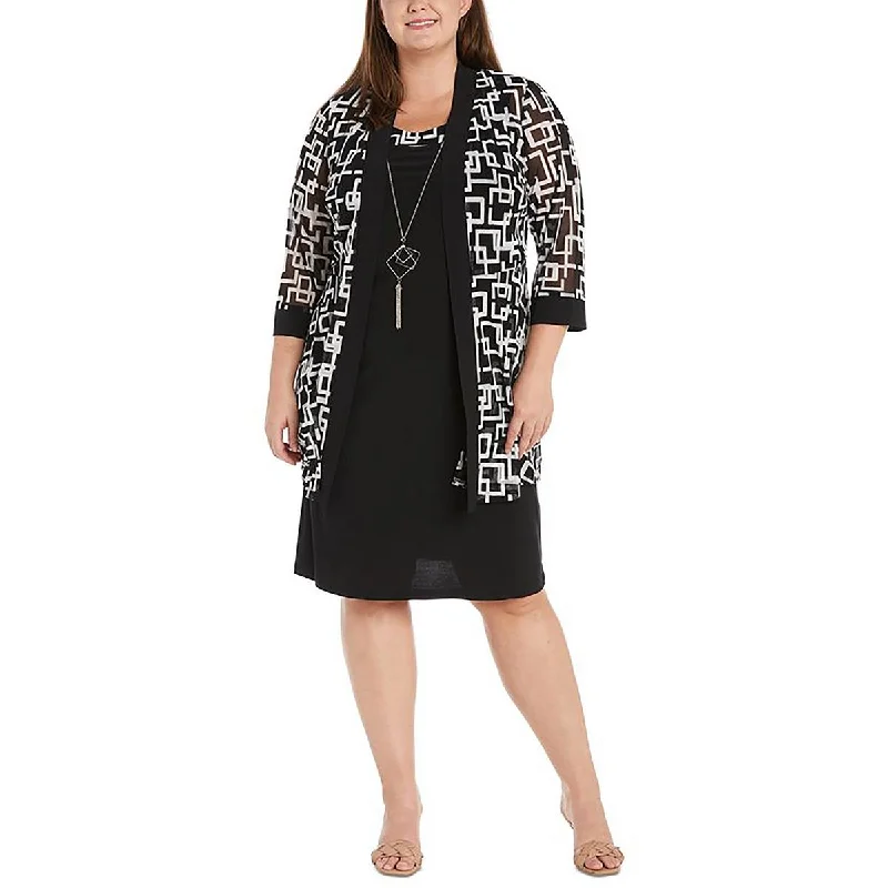 Urban Style R&M Richards Womens Plus Mesh Printed Duster Blazer